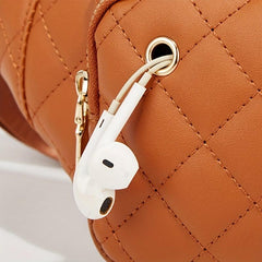 Argyle Quilted Waist Bag PU Leather Crossbody Bag with Earphone Hole