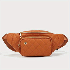 Argyle Quilted Waist Bag PU Leather Crossbody Bag with Earphone Hole