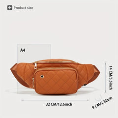 Argyle Quilted Waist Bag PU Leather Crossbody Bag with Earphone Hole