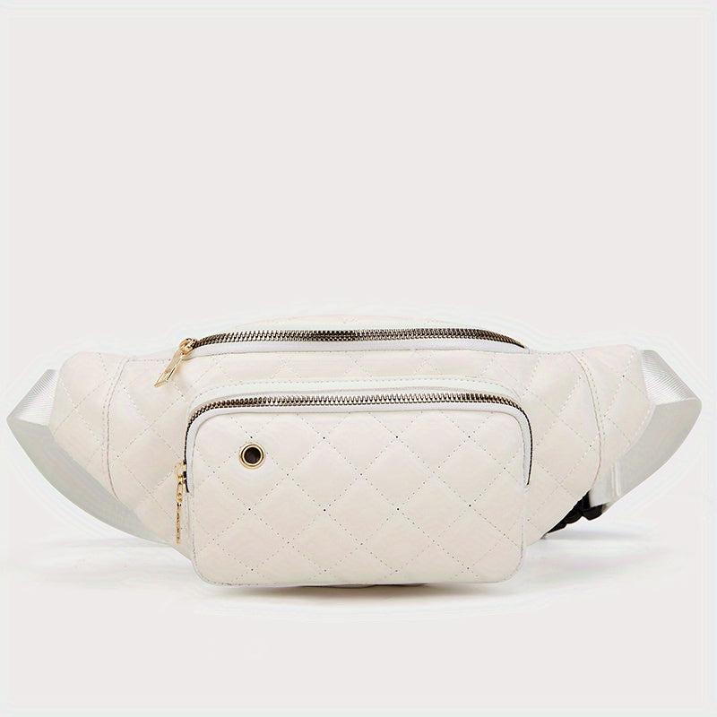 Argyle Quilted Waist Bag PU Leather Crossbody Bag with Earphone Hole