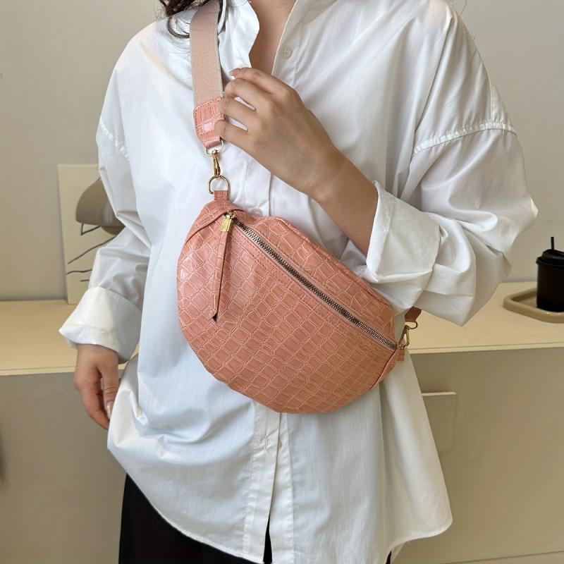 Glossy Chest Bag PU Leather Textured Adjustable Strap Crossbody Bag