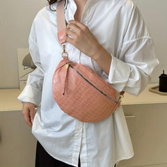 Glossy Chest Bag PU Leather Textured Adjustable Strap Crossbody Bag