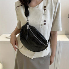 Glossy Chest Bag PU Leather Textured Adjustable Strap Crossbody Bag