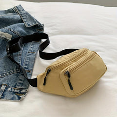 Canvas Fanny Pack Double Zipper Chest Purse Casual Sports Phone Bag