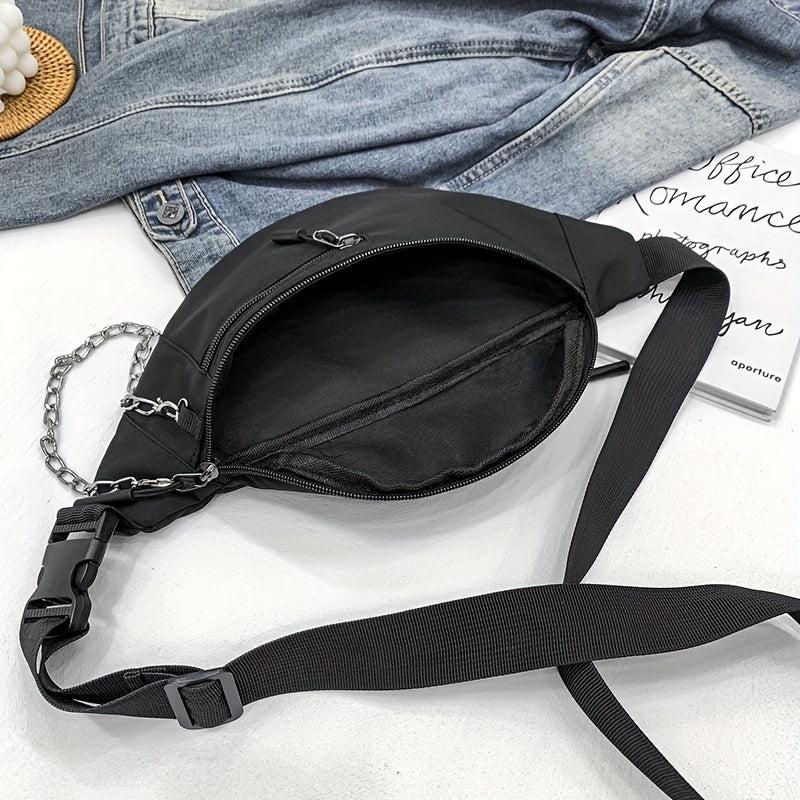 Chain Decor Fanny Pack Nylon Crossbody Bag