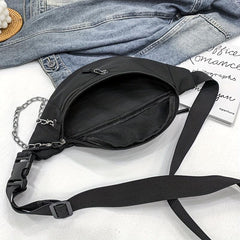 Chain Decor Fanny Pack Nylon Crossbody Bag