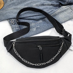 Chain Decor Fanny Pack Nylon Crossbody Bag
