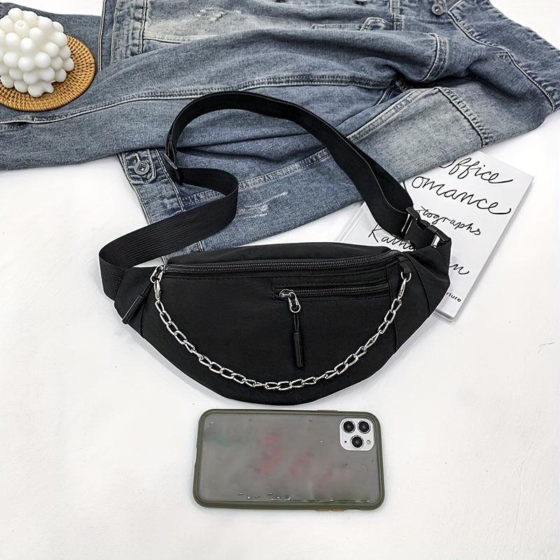 Chain Decor Fanny Pack Nylon Crossbody Bag