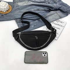 Chain Decor Fanny Pack Nylon Crossbody Bag