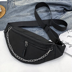 Chain Decor Fanny Pack Nylon Crossbody Bag