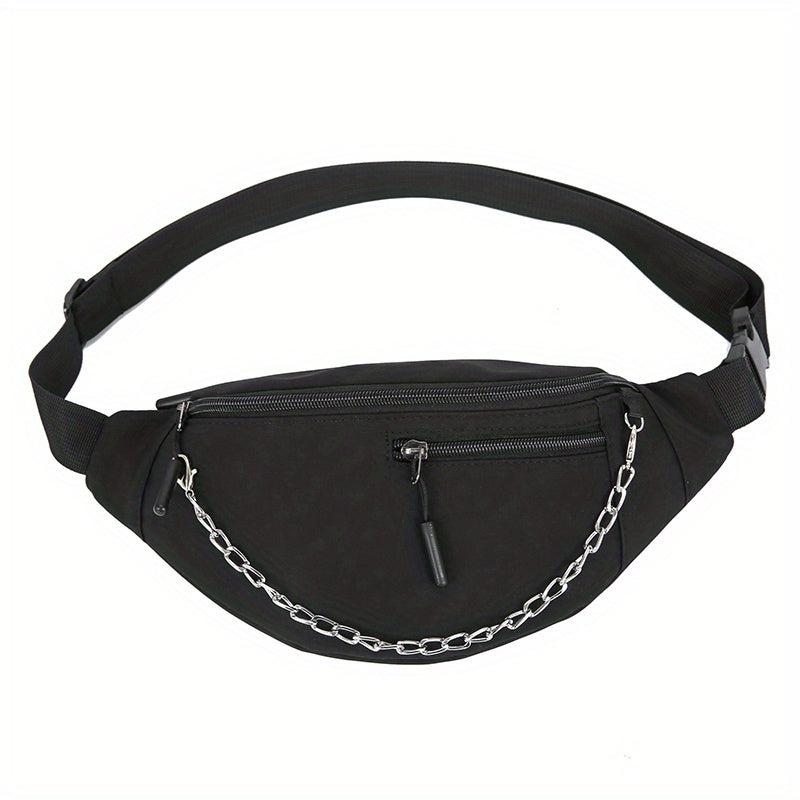 Chain Decor Fanny Pack Nylon Crossbody Bag