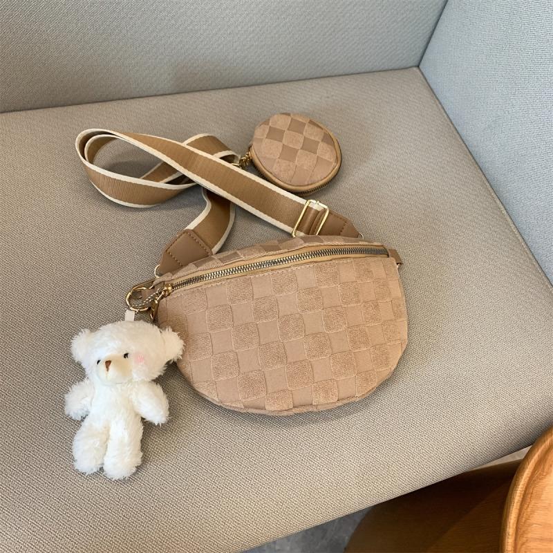 Checkered Corduroy Crossbody Bag with Coin Purse Small Chest Bag