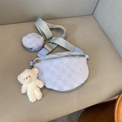 Checkered Corduroy Crossbody Bag with Coin Purse Small Chest Bag