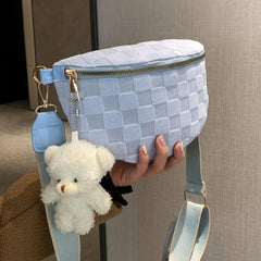 Checkered Corduroy Crossbody Bag with Coin Purse Small Chest Bag