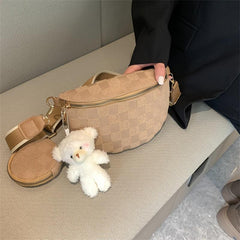 Checkered Corduroy Crossbody Bag with Coin Purse Small Chest Bag