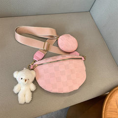 Checkered Corduroy Crossbody Bag with Coin Purse Small Chest Bag