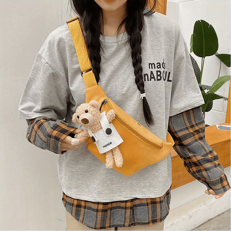Cartoon Bear Doll Decor Chest Bag Solid Nylon Fanny Bag