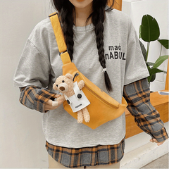 Cartoon Bear Doll Decor Chest Bag Solid Nylon Fanny Bag