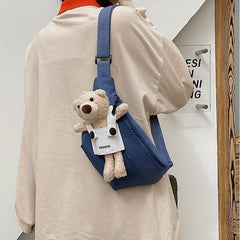 Cartoon Bear Doll Decor Chest Bag Solid Nylon Fanny Bag