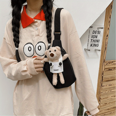 Cartoon Bear Doll Decor Chest Bag Solid Nylon Fanny Bag