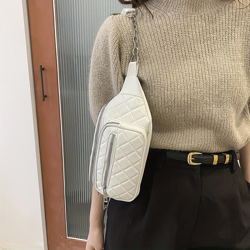 Minimalist Solid Chest Bag Argyle Pattern Crossbody Bag