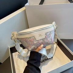 Floral Embroidery Waist Bag Vintage PU Leather Crossbody Bag