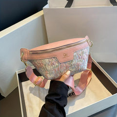 Floral Embroidery Waist Bag Vintage PU Leather Crossbody Bag