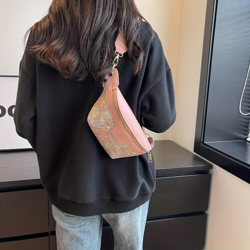 Floral Embroidery Waist Bag Vintage PU Leather Crossbody Bag