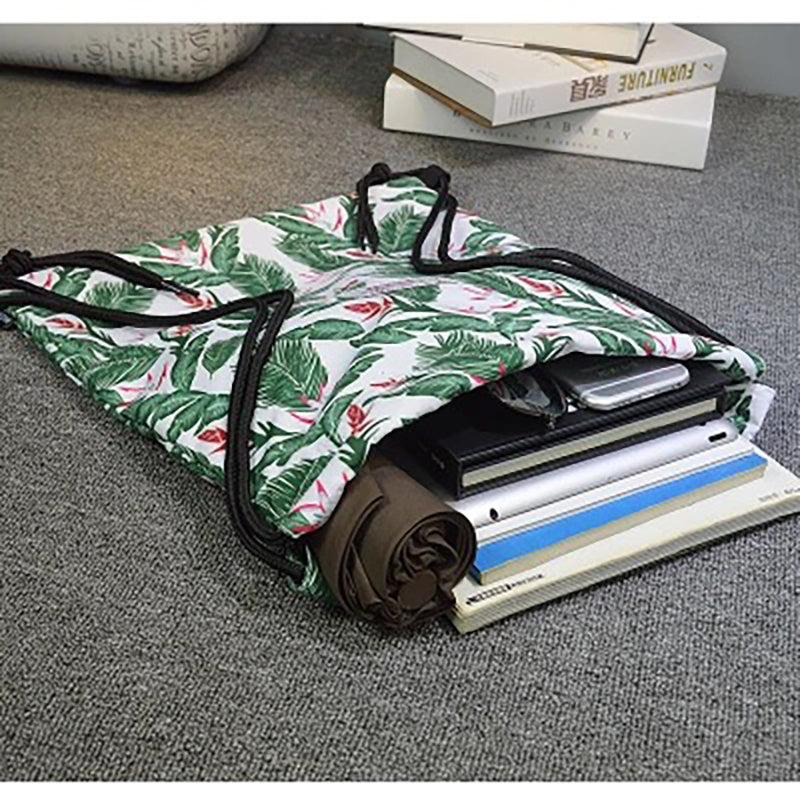 Leaf Printed Drawstring Backpack Lightweight Travel Sports Bag