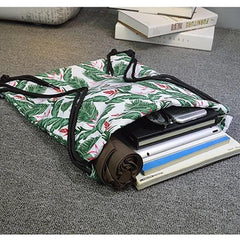 Leaf Printed Drawstring Backpack Lightweight Travel Sports Bag