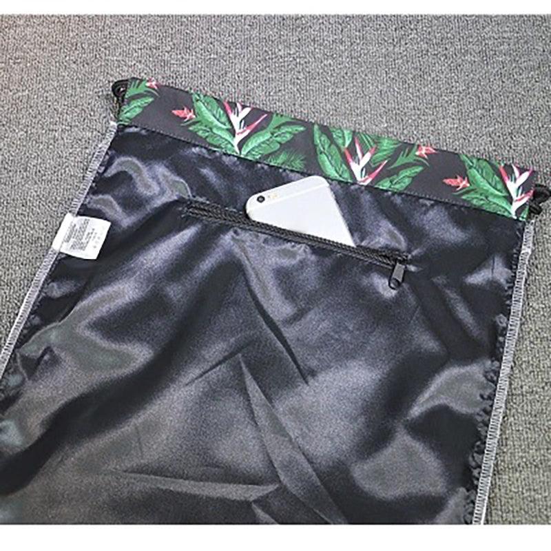 Leaf Printed Drawstring Backpack Lightweight Travel Sports Bag