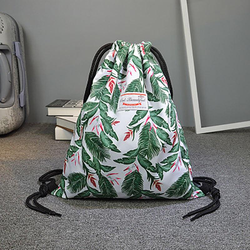 Leaf Printed Drawstring Backpack Lightweight Travel Sports Bag