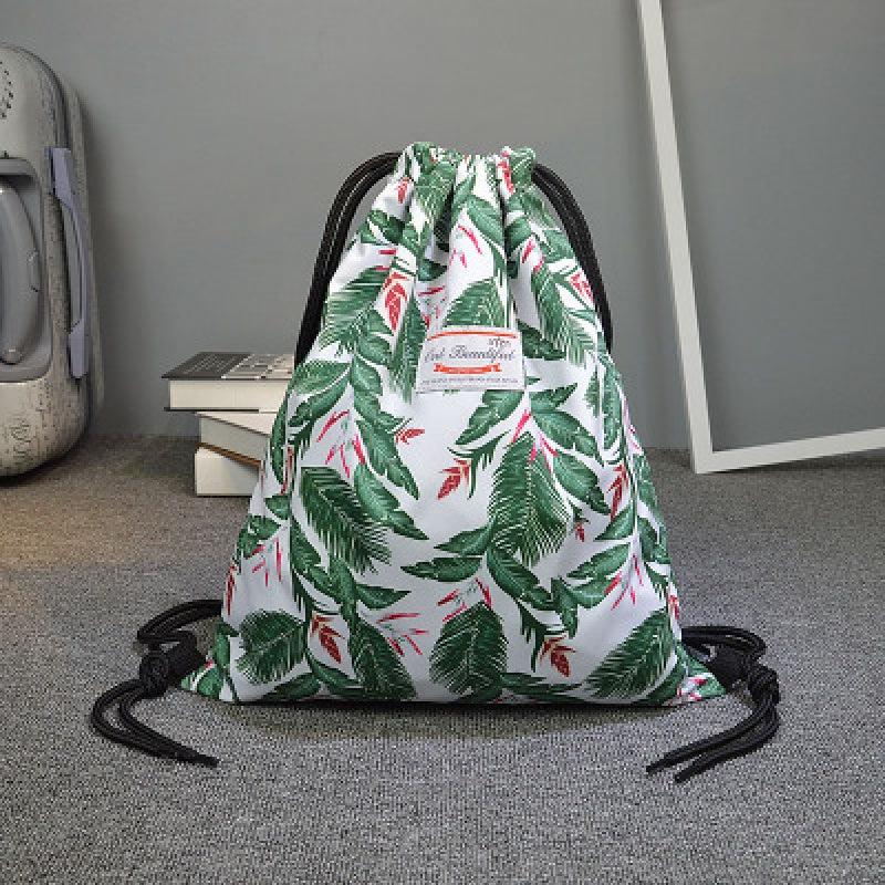 Leaf Printed Drawstring Backpack Lightweight Travel Sports Bag