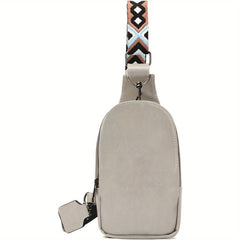 Vintage Hiking Sling Bag Faux Leather Crossbody Geometric Strap Chest Bag