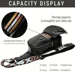 Vintage Hiking Sling Bag Faux Leather Crossbody Geometric Strap Chest Bag
