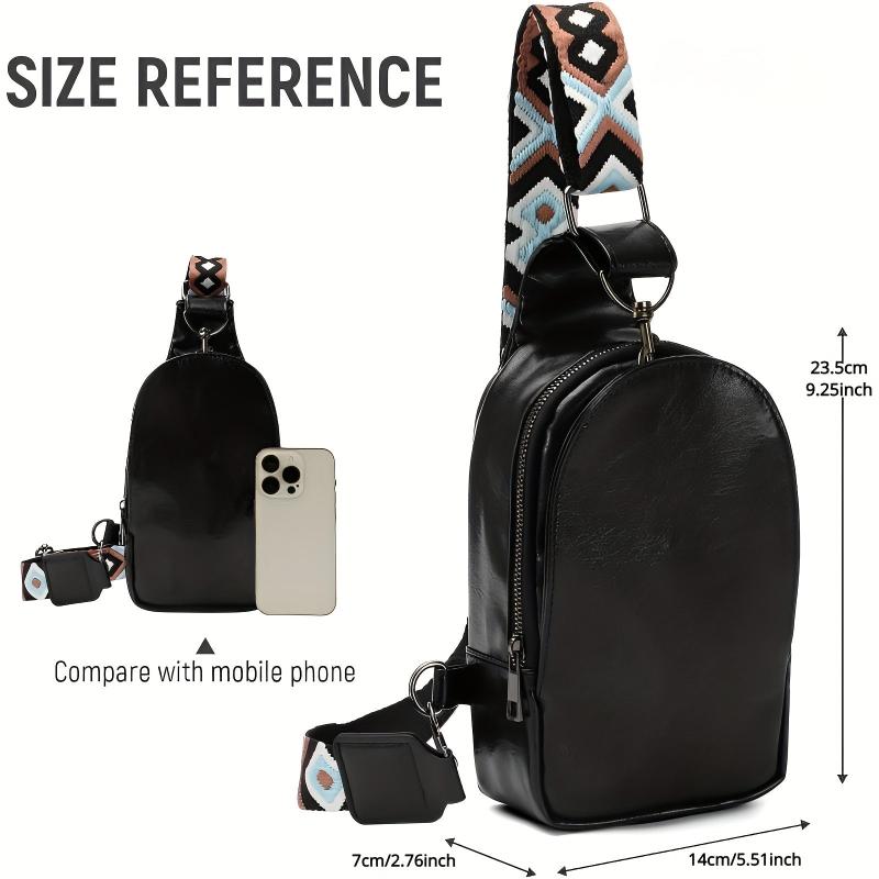 Vintage Hiking Sling Bag Faux Leather Crossbody Geometric Strap Chest Bag