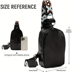 Vintage Hiking Sling Bag Faux Leather Crossbody Geometric Strap Chest Bag