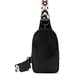 Vintage Hiking Sling Bag Faux Leather Crossbody Geometric Strap Chest Bag