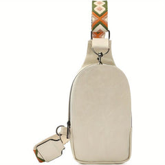 Vintage Hiking Sling Bag Faux Leather Crossbody Geometric Strap Chest Bag
