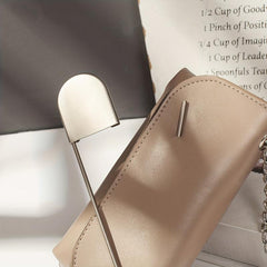Solid Color Shoulder Chain Bag with Curved Pin Decor