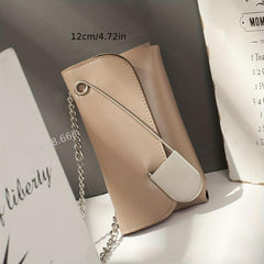 Solid Color Shoulder Chain Bag with Curved Pin Decor