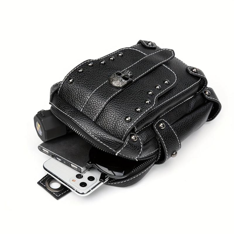 Gothic Skull Decor Sling Bag Punk Style Crossbody Bag Studded Chest Purse