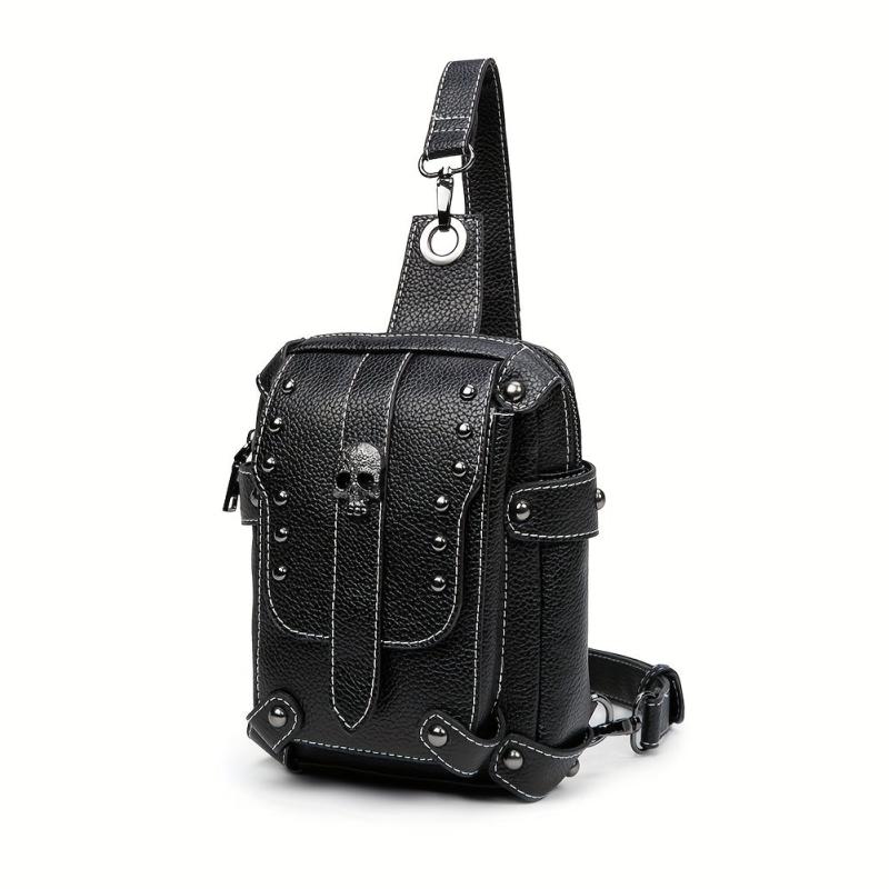 Gothic Skull Decor Sling Bag Punk Style Crossbody Bag Studded Chest Purse