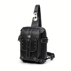 Gothic Skull Decor Sling Bag Punk Style Crossbody Bag Studded Chest Purse