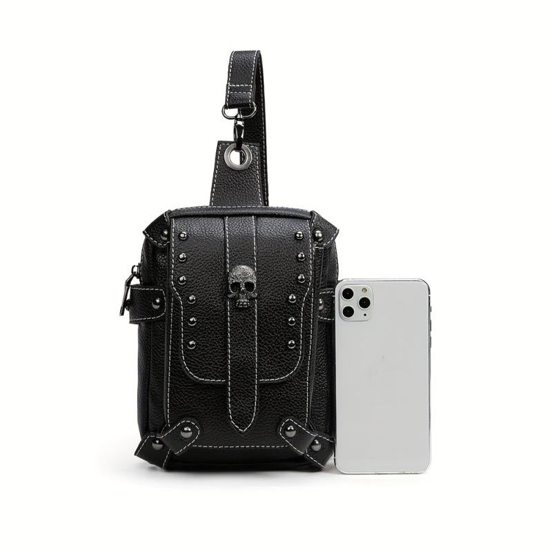 Gothic Skull Decor Sling Bag Punk Style Crossbody Bag Studded Chest Purse