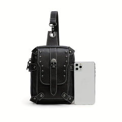 Gothic Skull Decor Sling Bag Punk Style Crossbody Bag Studded Chest Purse