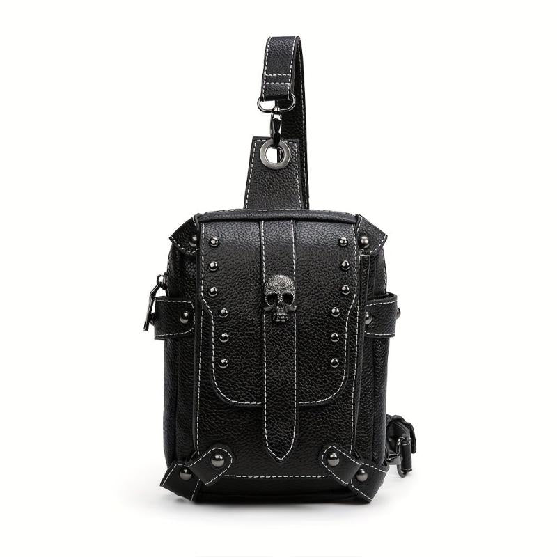 Gothic Skull Decor Sling Bag Punk Style Crossbody Bag Studded Chest Purse
