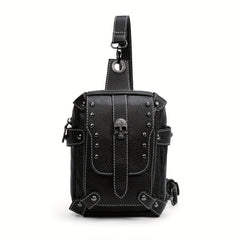 Gothic Skull Decor Sling Bag Punk Style Crossbody Bag Studded Chest Purse