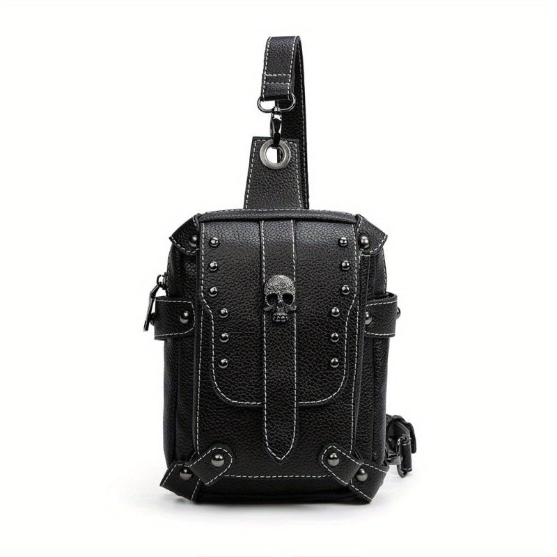 Gothic Skull Decor Sling Bag Punk Style Crossbody Bag Studded Chest Purse