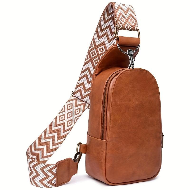 Solid Casual Chest Bag PU Leather Textured Sling Bag